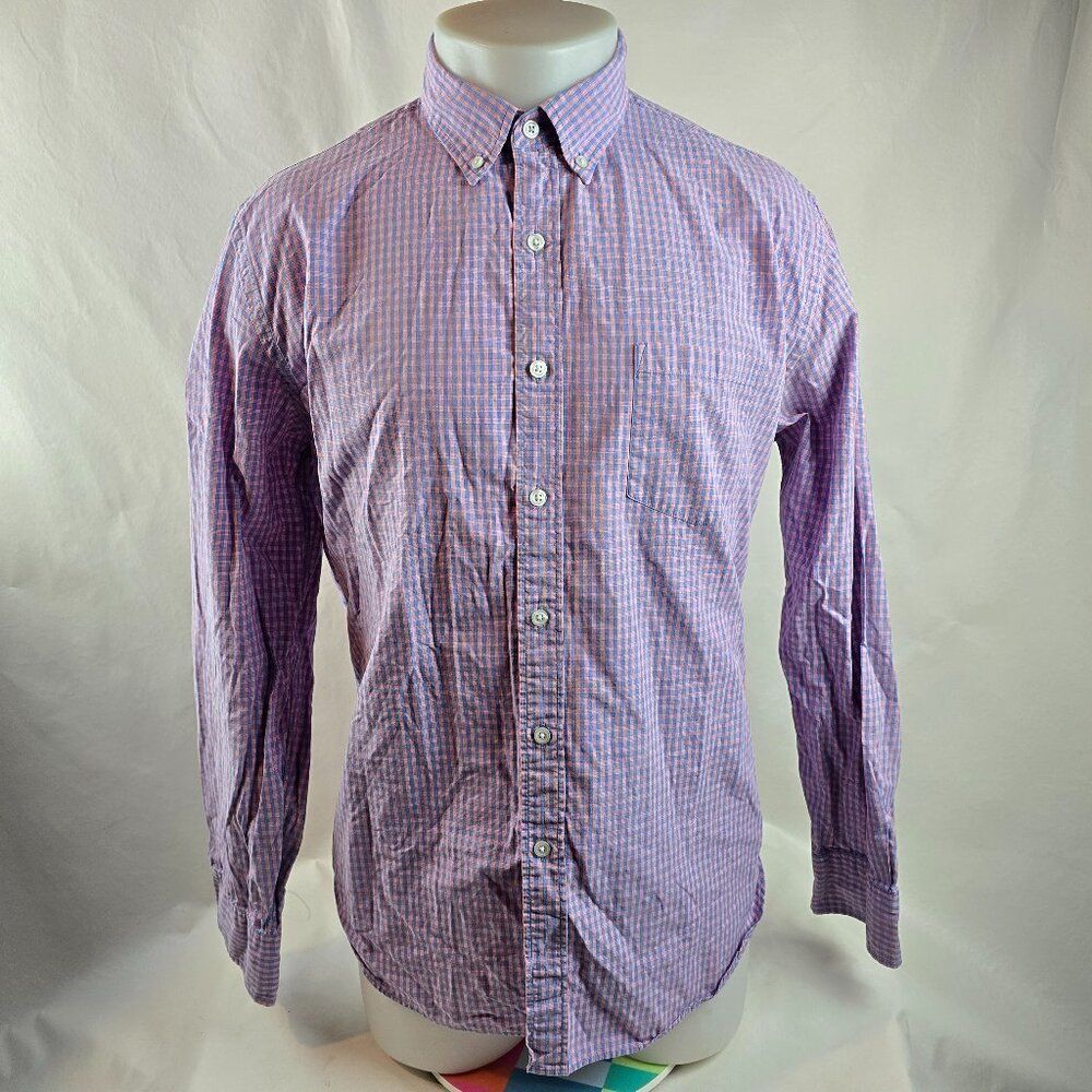 J Crew Shirt Mens Large Pink Blue Gingham Button Up Casual Cotton Preppy